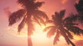 Generative AI Sunset Beach with palm trees and beautiful sky landscape Travel Tourism vacation concept background Royalty Free Stock Photo
