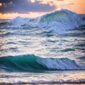 Generative AI, Sunset sea waves beat the waves Royalty Free Stock Photo
