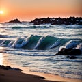 Generative AI, Sunset sea waves beat the waves Royalty Free Stock Photo