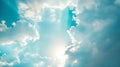 Generative AI Sunshine clouds sky during morning background Bluewhite pastel heavensoft focus lens flare sunlight