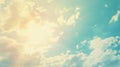 Generative AI Sunshine clouds sky during morning background Bluewhite pastel heavensoft focus lens flare sunlight