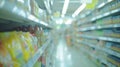 Generative AI supermarket grocery store interior aisle abstract blurred background business concept. Royalty Free Stock Photo