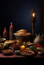 Table_with_various_arabic_food_served_1696415503128_1 Royalty Free Stock Photo