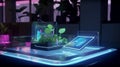 Generative AI of a tablet and a smartphone with a plant on the screen