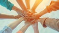 Generative AI Teamwork unity concept group of friends put their hands together with copy space business concept. Royalty Free Stock Photo