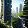 The city of the future. A futuristic vision of a modern city. Generative AI.