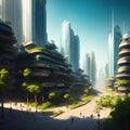 The city of the future. A futuristic vision of a modern city. Generative AI.