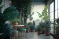 Generative AI of a terrace with plants in a modern house, selective focus