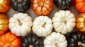 Generative AI Thanksgiving Halloween fall autumn season holiday background with colorful pumpkins Stack of white o Royalty Free Stock Photo