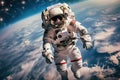 Generative ai on theme of astronaut flying in zero gravity against starry sky in deep dark space