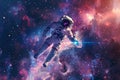 Generative ai on theme of astronaut flying in zero gravity against starry sky in deep dark space