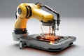 Generative ai on theme of beautiful robot inserts microchip for design natural abstract background