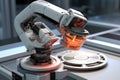 Generative ai on theme of beautiful robot inserts microchip for design natural abstract background