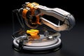 Generative ai on theme of beautiful robot inserts microchip for design natural abstract background