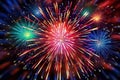 Generative ai on theme festive brightly fireworks on twilight background high in dark sky Royalty Free Stock Photo