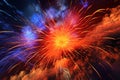 Generative ai on theme festive brightly fireworks on twilight background high in dark sky Royalty Free Stock Photo