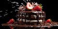 Three chocolates cake with chocolate drips on a black background 2