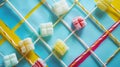Generative AI Tictactoe made of Turkish delight sweets and straws Flat lay Sweet food concept business concept.