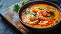 Generative AI Tom Yam kung spicy Thai soup with prawn and coconut milk Traditional asian spicy coconut milk soup