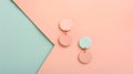 Generative AI Top view of geometric round earrings pair on pastel color layout with copy space business concept.