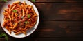 Top view plate Penne All arrabbiata pasta cooked 4