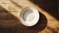 Generative AI Topdown view of an empty plate mockup perfect for showcasing a meal Flat lay on wooden table busines Royalty Free Stock Photo