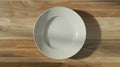 Generative AI Topdown view of an empty plate mockup perfect for showcasing a meal Flat lay on wooden table busines Royalty Free Stock Photo