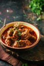 Generative AI Traditional homemade Mutton curry from Asian cuisine. Spicy beef curry. Goan style beef vindaloo. Tr Royalty Free Stock Photo