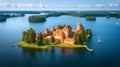 Generative AI Trakai Island Castle in lake Galve in day, Lithuania. Trakai Castle is one of major tourist attracti Royalty Free Stock Photo