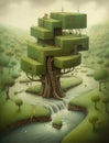 Generative AI: tree and house with gardens and path