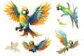 Generative AI Tropical Parrot Set Isolated- Royalty Free Stock Photo