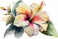 Generative AI. Tropical pink flower, hibiscus. Mallow watercolor illustration, botanical painting