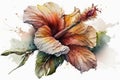 Generative AI. Tropical pink flower, hibiscus. Mallow watercolor illustration, botanical painting