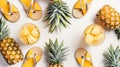 Generative AI Tropical summer vacation concept with pineapple juice and flip flops organized on white background V Royalty Free Stock Photo