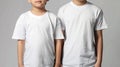 Generative AI Tshirt design fashion concept closeup of man and boy in blank white tshirt shirt front end rear isol