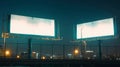 Generative AI Two big empty billboard on the background of the city at night mock up business concept. Royalty Free Stock Photo