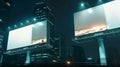 Generative AI Two big empty billboard on the background of the city at night mock up business concept. Royalty Free Stock Photo