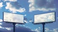 Generative AI Two blank white billboards or large displays on tower and clouds against blue sky  mock up image Moc Royalty Free Stock Photo