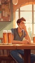 Generative AI Unhappy Alcoholic Male Character-