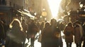 Generative AI Urban life scene with anonymous crowd of people walking on a busy French street business concept. Royalty Free Stock Photo