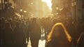 Generative AI Urban life scene with anonymous crowd of people walking on a busy French street business concept. Royalty Free Stock Photo