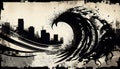 Generative AI, Urban Tsunami: A Dynamic Grunge Background of Bold Wave-like Shapes and Gritty Textures