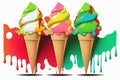 Generative AI. Variety of colorful icecream cones