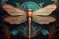 Generative AI: vector golden dragonfly stripes on black background