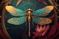 Generative AI: vector golden dragonfly stripes on black background Royalty Free Stock Photo