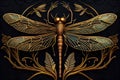 Generative AI: vector golden dragonfly stripes on black background Royalty Free Stock Photo