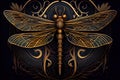 Generative AI: vector golden dragonfly stripes on black background Royalty Free Stock Photo