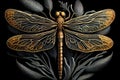 Generative AI: vector golden dragonfly stripes on black background Royalty Free Stock Photo