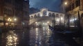 Generative AI Venice street to Rialto Bridge at night Italy business concept. Royalty Free Stock Photo