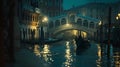 Generative AI Venice street to Rialto Bridge at night Italy business concept. Royalty Free Stock Photo